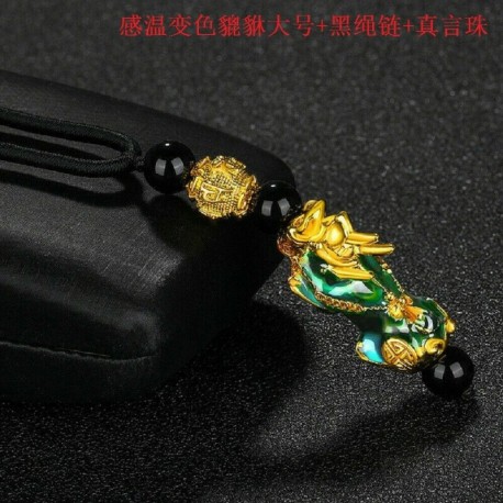 2. kötéllánc - Feng Shui fekete Obsidian Pixiu Wealth Good Luck sárkány medál nyaklánc ékszerek