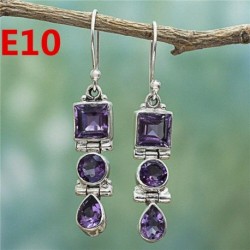 * E10 (4x0,7cm) - 925 ezüst ametiszt holdkő opál rubin topáz dangle csepp fülbevaló kampós ékszerek