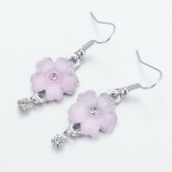 Rózsaszín - 1 pár női virágszirom strasszos dangle csepp horog aranyos fülbevaló ékszerek USA