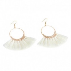 * 8 Fehér - Női divat cseh fülbevalók Vintage hosszú rojtos bojt Boho Dangle fülbevalók