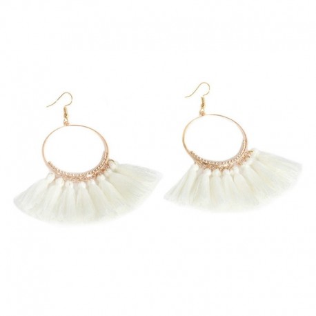 * 8 Fehér - Női divat cseh fülbevalók Vintage hosszú rojtos bojt Boho Dangle fülbevalók