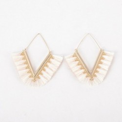 * 41 Bézs - Női divat cseh fülbevalók Vintage hosszú rojtos bojt Boho Dangle fülbevalók