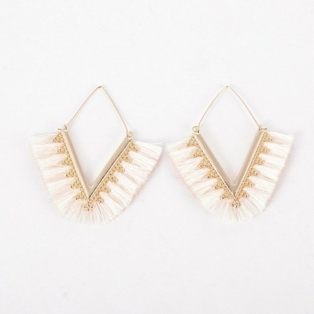 * 41 Bézs - Női divat cseh fülbevalók Vintage hosszú rojtos bojt Boho Dangle fülbevalók