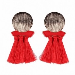 * 17 Piros - Női divat cseh fülbevalók Vintage hosszú rojtos bojt Boho Dangle fülbevalók