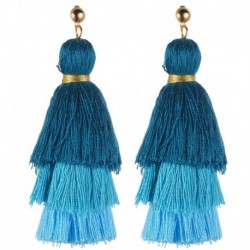 * 13 Kék - Női divat cseh fülbevalók Vintage hosszú rojtos bojt Boho Dangle fülbevalók