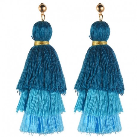 * 13 Kék - Női divat cseh fülbevalók Vintage hosszú rojtos bojt Boho Dangle fülbevalók