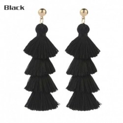 * 5 Fekete - Női divat cseh fülbevalók Vintage hosszú rojtos bojt Boho Dangle fülbevalók