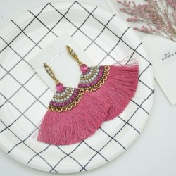 * 40 Rózsa vörös - Női divat cseh fülbevalók Vintage hosszú rojtos bojt Boho Dangle fülbevalók