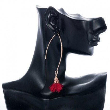 * 7 Borvörös (7,2x2cm) - Női báj Boho festmény nagy virágok fül fülbevalók nyári strand ékszerek_AU