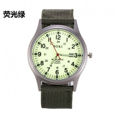 Fluoreszkáló zöld - Férfi SOKI katonai hadsereg vászon naptár analóg kvarc sport karóra USA!