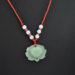 Nincs szín - Divat természetes zöld Jade Lotus medál női szerencsés varázsa állítható nyaklánc