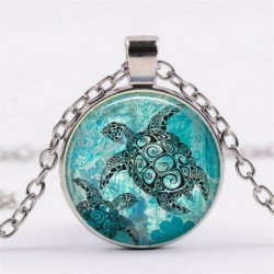 Kék teknős - Vintage Punk Butterfly Dragon Cabochon üveg bronz lánc bagoly medál nyaklánc