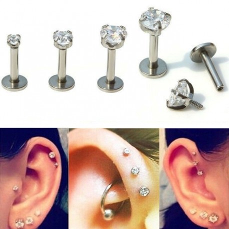 4mm - Vintage 16G drágakő kerek Tragus ajakgyűrű fülcsap fülbevaló porc testpiercing