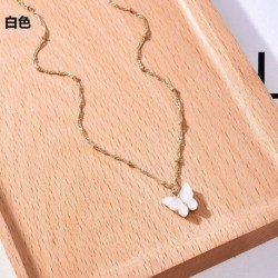 Fehér nyaklánc - Elegáns pillangós akril fülbevalók Hoop kulcscsont medál nyaklánc női ékszer szett