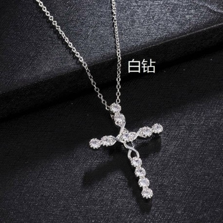 fehér - Crystal Cross medál 925 ezüst lánc nyaklánc női lány ékszerek
