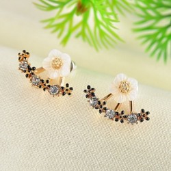 Arany   fekete virág - Koreai női divat ékszerek strassz kristály fül fül Stud százszorszép virág fülbevalók