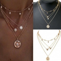 * 93 Többrétegű aranycsillag - Divat női többrétegű kristály medál choker gallér lánc nyaklánc ékszerek