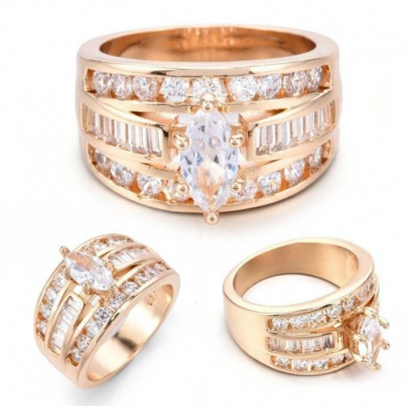 8. - 18 k sárga arannyal bevont női gyűrű nagy fehér zafír esküvői gyűrű 6-10