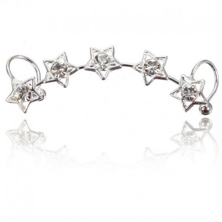 Ezüst csillag - Vintage retro női klip fül mandzsetta Stud Punk Wrap porc fülbevaló ékszer ajándék