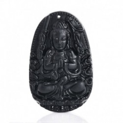 Irgalmasság istennője - Fekete természetes Obszidián faragott Buddha medál nyaklánc kötél ajándék férfiaknak nőknek