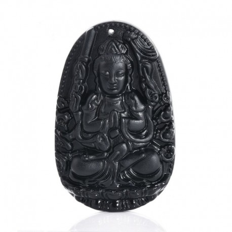 Irgalmasság istennője - Fekete természetes Obszidián faragott Buddha medál nyaklánc kötél ajándék férfiaknak nőknek