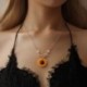 * 3 Nyaklánc Rose Gold - Női napraforgó medál nyaklánc fülbevaló gyöngyutánzat pulóver lánc ékszerek
