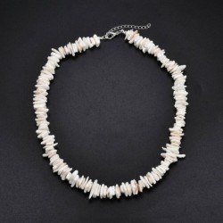Nincs szín - Női természetes fehér kagyló kagyló chipek Puka Shell nyaklánc gallér fojtó ékszerek