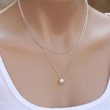 Nincs szín - Divat női gyöngy bűbájos choker vaskos előke nyilatkozat nyaklánc medál ékszerek