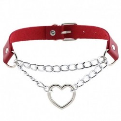 Piros - Női punk choker nyaklánc gallér PU bőr gótikus szív hosszú lánc Egyesült Királyság