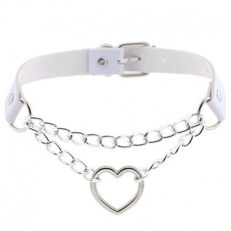 fehér - Női punk choker nyaklánc gallér PU bőr gótikus szív hosszú lánc Egyesült Királyság