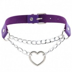Lila - Női punk choker nyaklánc gallér PU bőr gótikus szív hosszú lánc Egyesült Királyság