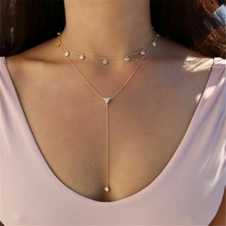 * 65 Arany kristály nyaklánc - Vintage többrétegű kristály medál nyaklánc női choker nyaklánc ékszerek új