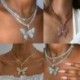 Szürke* - Pillangós medál nyaklánc strasszos ragyogó nyilatkozat Crystal Charms Choker