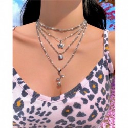 * 7 Ezüst rózsa zár nyaklánc - Boho női többrétegű arany ezüst lánc medál Crystal Choker nyaklánc ékszer