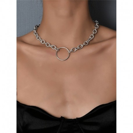 * 13 Ezüst kör nyaklánc - Divat többrétegű choker nyaklánc Star Moon Lock lánc női nyári ékszerek ÚJ