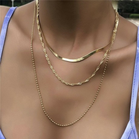 17. típus - Boho egyszerű többrétegű Choker Dainty ezüst arany kristály lánc medál nyaklánc