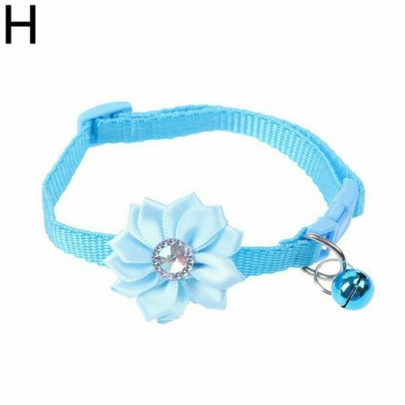Világoskék - Strassz virág állítható cica gallér harang macska kisállat kiskutya pattintós csat