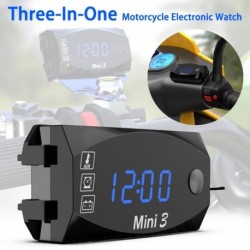 Kék - Univerzális három az egyben motorkerékpár elektronikus óra hőmérő voltmérő IP67 porálló LED óra digitális