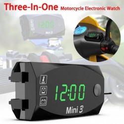 Zöld - Univerzális három az egyben motorkerékpár elektronikus óra hőmérő voltmérő IP67 porálló LED óra digitális