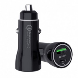 Fekete - Autós akkumulátortöltő 3A gyors töltésű, kétportos QC3.0   PD szivargyújtó adapter, iPhone akkumulátor