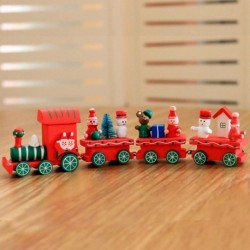 piros - Karácsonyi dekoráció otthoni autóhoz 4 csomó karácsonyi vonat, festett fa a Santa Kids játékok díszének