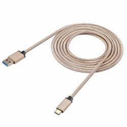 Arany - 2M-os kábel tartós, könnyű, biztonságos fémhéj, nejlonfonatú, nagy áramú USB3.0A - C típusú USB töltőadat