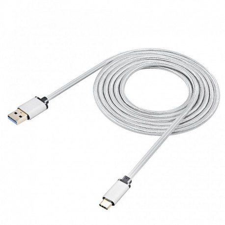 Ezüst - 2M-os kábel tartós, könnyű, biztonságos fémhéj, nejlonfonatú, nagy áramú USB3.0A - C típusú USB töltőadat