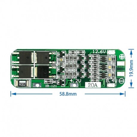 3S 20A Li-ion lítium akkumulátor 18650 töltő NYÁK BMS védőtábla 12,6 V-os elem 59x20x3,4 mm-es modul