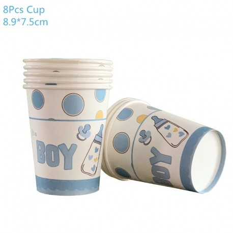 8db papír csésze - 1Set baba zuhany dekorációs party teríték gyerek születésnapi papír tányér pohár terítő baba