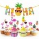 24db Cupcake Topper - Trópusi hawaii dekorációk Ananász Flamingo léggömbök Aloha füzérek Nyári Luau Party