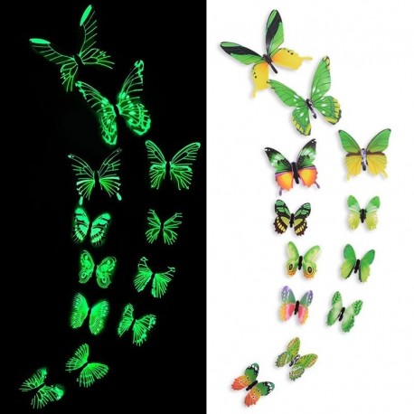 Zöld - 12 / 24db Világító pillangó fal matrica Nappali hálószoba matrica Art lakberendezési háttérkép 3D fény a