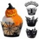 Stílus4 - 12db Halloween Cupcake Wrapper sütőpohár üreges papír torta burkoló boszorkány Spiderweb Castle Halloween