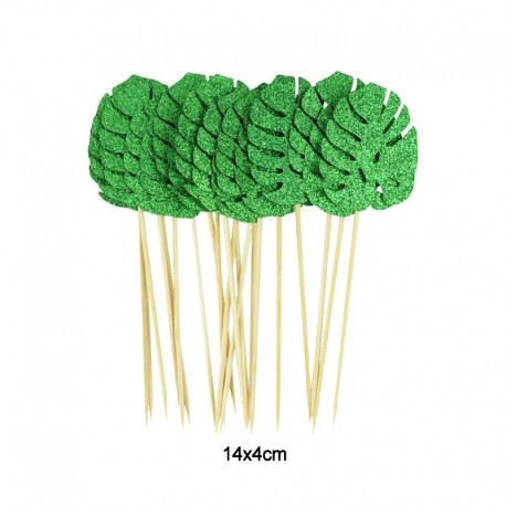 B - 10db pálmalevél Flamingo Cupcake Topper hawaii Luau nyári party torta dekoráció gyerekek dzsungel születésnapi party