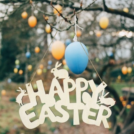 mint kép - 1db Boldog húsvéti ajtó függő medál díszek Húsvéti barkácsolás kézműves nyuszi nyúl fa dekoráció